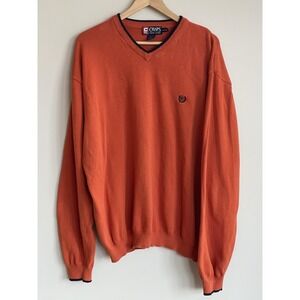 Ralph Lauren Chaps Mens Vintage V Neck Cotton  Size XXL 2XL Crest Orange Navy